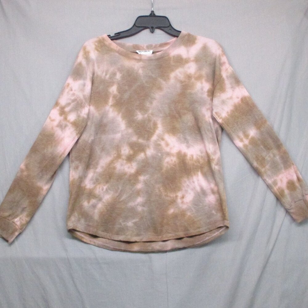 For The Republic‎ Long Sleeve Shirt Brown Pink Tie Dye Women Size | S